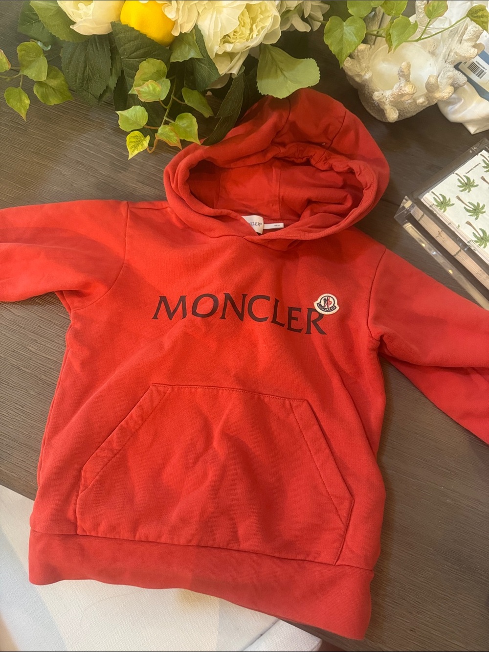 Moncler Kids Red Logo Pullover Hoodie